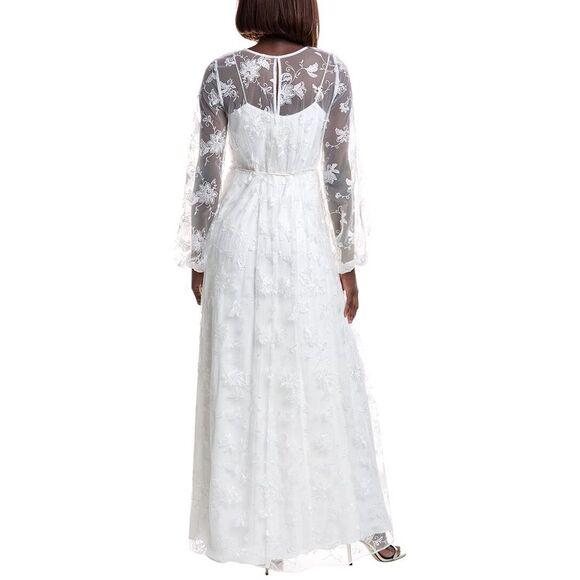 Ml Monique Lhuillier WomensEmbroidered Tulle Lace Maxi Dress, White